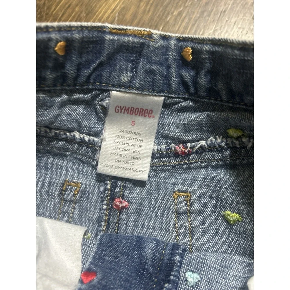 Gymboree Sugar and Spice Heart Denim Jean Skirt Size 5 Embroidered